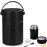 Thermobehälter für Essen, 850 ml Edelstahl Warmhaltebehälter mit faltbaren Löffel, Warmhaltebox Lunchpot Thermobecher Essen Thermoskanne Lunchbox Thermo für Speisen Brei Suppe Joghurt (Schwarz)