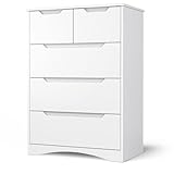 Bealife Kommode weiß, Schlafzimmerkommode mit 5 geräumigen Schublade für Flur Büro Schlafzimmer Wohnzimmer