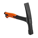 Mivos Maurerhammer 600 g Kopfgewicht 2K Fiberglasstiel - Rheinische Form - Ziegelhammer aus Stahl und Fiberglas - Vibrationsdämpfung Gummigriff - Hammer für Beton, Ziegel