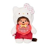BANDAI Monchhichi – Plüschtier Monchhichi Hello Kitty weiß – Ikonischer AFFE der 80er Jahre, sehr weich, 20 cm für Kinder und Erwachsene – Hello Kitty – Spielzeug für Kinder ab 2 Jahren – SE205882