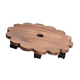 VALICLUD Runder Blumentopf Roller aus Massivholz 30cm mit Abnehmbarem Tablett und Universalrädern Pflanzen Transportständer für Garten Balkon und Innenbereich