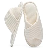 GOEWY Damen Hausschuhe mit Memory Foam Kordstoff-Wohnschuhe fürs Schlafzimmer, offener Zehen, Querriemen-Schleife, rutschfeste Sohle. Bequeme Trend-Slide als stylisches Geschenk.