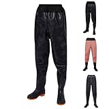 Wathose für Herren – Hüftwathose für Herren mit elastischer Taille, Wathose zum Angeln, Hop-Wathose für die Jagd, wasserdicht, über dem Knie, Angelhose, leicht, Watstiefel mit Taschen, Schwarz , 47