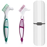 Zahnprothesenbürste, 2 Stück Zahnersatz-Zahnbürste mit weißer Tragetasche, mehrstufige Borsten mit komfortablem Griff für effektive Zahnprothesenreinigung