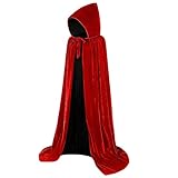 BIGLUFU Halloween Kostüm Umhang mit Kapuze aus Samt Vampir Teufel für Damen Herren Mädchen Kinder Optimal zum Verkleiden Halloween Fasching Karneval Oktoberfest Themenparty