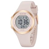 GOLDEN HOUR Digital Uhr Damen 5ATM wasserdichte Sport Chronograph Silikonarmband Armbanduhr Damen Sportlich Elegant Uhren Damen mit Datum Leuchtend Leicht ablesbares Zifferblatt -Roségold/Sternenlich
