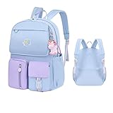 SUYGGCK Schultasche Regenbogen Schultasche Student Schultasche geeignet für Mädchen Prinzessin Schultasche 1-6 Klasse Damen Reisetasche Rucksack - Blau, S