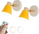 Moderne Wandleuchte, kabellos, wiederaufladbar, mit Fernbedienung, batteriebetriebenes Licht, 2er-Set, Holz, nordische USB-Akkulampe für Schlafzimmer, Kinderzimmer, Wohnzimmer