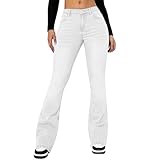 Generisch Jeanshose Damen High Waist Skinny Jeans Damen Bootcut Stretch Schlaghose ausgestellter Schnitt Denimhose Lässige Mode Schlagjeans Damenjeans Knopfleiste Taschen Denim Hose Freizeithose