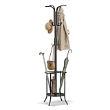 SONGMICS Garderobenständer mit Regenschirmständer, Kleiderständer freistehend, 12 Haken, Metall, 175 cm hoch, für Eingangsbereich, Flur, Wohnzimmer, Schlafzimmer, tintenschwarz RCR011B01
