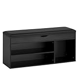 KADIMA DESIGN Schuhbank mit Sitzfläche Garderoben-Bank 104x51x32 cm Kunstleder Schwarz | Holzbank Klein Gepolstert | Sitzbank Schmal Flur mit Stauraum | Truhenbank Schuhtruhe Flurmöbel