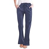 Generisch Meine Bestellungen 2025 Damen Leinenhose Sommer Fashionable Casual Cotton and Linen Pocket Waist Slim Bell Bottom Trousers Hose Knielang Sale Angebote Kleidung Unter 10 Euro Artikel