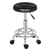 Bonnlo Rollhocker höhenverstellbar, Arbeitshocker 360° drehbar, Drehhocker für Büro/Salon/Bar, Kunstleder, Schwarz