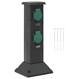 Rantry Säule mit 4-Wege-Steckdose für den Außenbereich, Schwarz und Grün, 16 x 16 x 39,5 cm, Innenmöbel für Wohnzimmer, Büro, Schlafzimmer