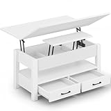 Rolanstar Couchtisch Höhenverstellbar, Wohnzimmertisch mit Schublade & verstecktem Fach, Kaffeetisch umwandelbar in Esstisch, 100 x 50 cm Sofatisch aus Holz