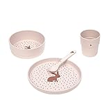 LÄSSIG Kindergeschirr Set (Teller, Becher, Schälchen, Löffel), BPA-frei, für Spülmaschine und Mikrowelle/Dish Set Little Forest Rabbit