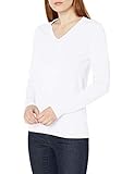 Amazon Essentials Damen Leichter Langarm-Pullover Mit V-Ausschnitt, 100% Baumwolle, Weiß, L