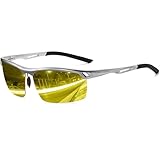 DUCO Nachtsichtbrille Anti-Glanz Fahren Brillen Kontrast-Brille Nachtfahrbrille polarisierte 8550 (Silber Rahmen Gelb Linse)