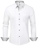 KOSMEEU Hemd Herren Langarm Weißes Hemd Regular Fit Business Hemden Casual Herrenhemd Freizeithemden Pflegeleicht Bügelleicht Anzug Oberhemden Anzughemd Alltag Hochzeit Freizeit Party mit Tasche L