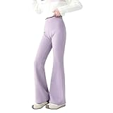 Generisch Schlaghose Mädchen Hohe Taille Leggings Kinder Warme Gefüttert Fleecehose Einfarbige Elegant Freizeithose Winterleggings Elastischer Bund Mädchenhose Yogahose Flared Jazzpants für Gym Sport