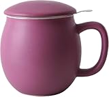 Yundu Porzellan-Teetasse mit Teesieb und Deckel, mattes Violett, 340 ml, Tasse mit Deckel zum Ziehen, Geschenk zum Vatertag, Weihnachten für Eltern, lustige Tasse für Männer, Frauen, Ihn, Sie