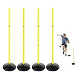 ASENVER Agility-Stöcke, 122 cm, abnehmbare Geschwindigkeitstrainingstöcke, Fußball, Slalom-Stöcke mit Agility-Leiter und Kegeln (4 Stück, gelb)