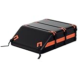 Yugodex Auto Dachbox 21 Kubikfuß, 595 L Faltbare Wasserdicht Dachboxen für mit/ohne Dachträger Autos、SUV Dachtasche mit Aufbewahrungstasche, Antirutschmatte, Zahlenschloss, Haken Schwarz-Orange