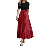 Generisch Sommerkleid Damen Boho Kleider Wickelkleid Leicht Und Luftig Taille Freizeitkleid Partykleid Knielang Casual Elegant Strandkleid Tunika Kleid Sommer Lang Blumenkleid Rot M