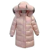 linboo Unisex Kinder Winterjacke Mädchen Winterparka Jungen mit Fellkapuze Outdoor Wintermantel Warme Parka Jacke Dicke Steppjacke Winddicht Baumwolle Jacke, Rosa, 134-140