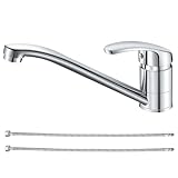 Wasserhahn Küche, Chrom Küchenarmatur mit Einhebelmischer, Keramikkartusche und 360° Drehbarer Edelstahl Spültischarmatur, Schnellmontage mit 60cm Kalt-/Warmwasserschlauch