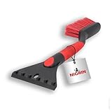 NIGRIN Eiskratzer mit Schneebesen, ergonomischer Griff, aus hochstabilem ABS, Schwarz-rot