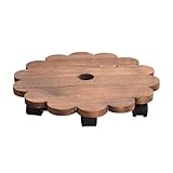 WRITWAA Runder Pflanzenroller aus Massivholz mit 4 Rollen und Bremsen Abnehmbares Blumentopf Tablett 30cm für Balkon Garten und Innenbereich