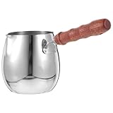 UTHCLO Milchaufschäumkännchen Edelstahl 304 mit Holzgriff 300 ml Schmaler Ausguss Milchkännchen für Espressomaschinen und Cappuccino Barista Zubehör für Kaffee Tee