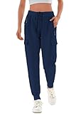 Daspkuwy Wanderhose Damen Lounge Leichte Schnelltrocken Relaxhose Zip-Off Hose Damen Freizeit Reise Anglerhose Trekking Hose Damen (Marineblau,XL)