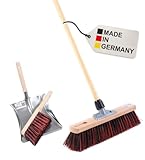 BawiTec Kehrset, ArengaMix-Borsten, Qualitäts Besen Set, 40cm Breit/Lang, mit Handfeger und Metall-Kehrblech mit Holzgriff, inkl. Besenstiel Stiel, Universalbesen mit Borstenmix für draussen Außen