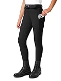 FitsT4 Sports Reithose Kinder Mädchen Reitleggings Reiterhosen Silikon Vollbesatz Reiten Hosen Sommer mit 2 Seitlichen Taschen und Gürtelschlaufen,Schwarz,M