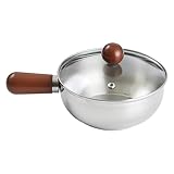 Sharplace Saucenpfanne, Butterwärmer, Speiseöltopf, 600 ml, mit Holzgriff, Küchenhelfer, Kochgeschirr, Warmhaltetopf für Milch und Öl, Silber