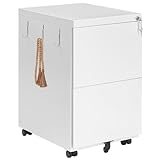 HOOBRO Rollcontainer mit 2 Schubladen, Mobiler Aktenschrank, Schreibtisch Unterschrank, Bürocontainer abschließbar mit 5 Rollen, 39 x 52 x 67 cm, für A4, Legal, Letter Akten, Weiß EWT12WJ01