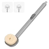 AUXSOUL Flüssige Badebürste mit langem Griff, multifunktionale Rückenbürste mit weichen Borsten und Duschgel-Aufbewahrungsrille, Duschschwamm-Schrubberbürsten mit Griffmassagegerät (Grau)