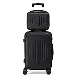 LALAHO Kofferset 2 teilig, Reisekoffer Set mit Kosmetikkoffer, Hartschalen Koffer Set aus ABS, Gepäckset mit Teleskopgriff, Handgepäck und Eckenschützern, Schwarz