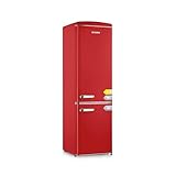 SEVERIN Retro Kühl- & Gefrierkombination, Kühlschrank im Retro-Design mit Chrom-Applikationen, LED-Beleuchtung, 1-7°C, 244 L Nettovolumen, nur 39 dB, rot, RKG 8917 [EEK D]