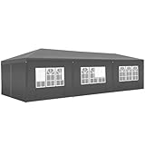 tectake® Pavillon 3x9 m, Gartenpavillon mit 8 abnehmbaren Seitenteilen und 6 Fenstern, Campingzelt mit wasserdichter Plane mit UV-Schutz, Partyzelt für Garten Fest Party Event Hochzeit Festival - grau