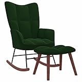 Gecheer Schaukelstuhl mit Hocker Schwingsessel Relaxstuhl Schwingstuhl Polsterstuhl Wippstuhl Schaukelsessel Relaxsessel Samt Dunkelgrün