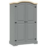 HUAKEHOM Kiefernholz Kleiderschrank Mexiko-Stil Corona Garderobenschrank Schlafzimmerschrank Dielenschrank Holzschrank Schrank 2 Türen Grau