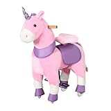 HOMCOM Reitpferd, Standpferd mit 2 Pedalen, Einhorn Stehpferd auf Rollen, Schaukelpferd für Mädchen ab 3 Jahren, 70 x 32 x 87 cm, Lila+Rosa