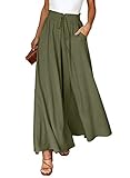 Dokotoo Sommerhose Damen Leicht Palazzo Hose Elegant Sommer High Waist Baggy Leinenhose Freizeithose Baumwolle Leinen Weite Hosen mit Taschen Kordelzug Elastisch Einfarbig Stoffhose Grün L