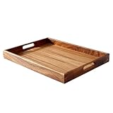 MOOKOMI Serviertablett aus Walnussholz mit Griffen, stilvolles Kaffee- und Lebensmitteltablett für Zuhause, Ottomane oder Esszimmer (40 cm)