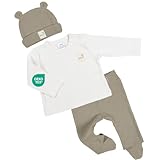 Clinotest 3tlg Babykleidung Set für Mädchen und Jungen, Mütze/Shirt/Hose, in verschiedenen Farben (Grau, 50/56)