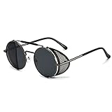 besbomig Retro Rund Steampunk Sonnenbrille für Damen Herren Polarisiert UV Schutz - Hippie Metallrahmen Festliche Partybrille Fasching Brillen Modeaccessoire