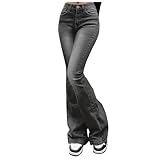 Flared Jeans Damen Low Waist Y2k Denim Glockenhose Vintage Stretch Skinny Schlaghose mit Taschen Teenager Mädchen Casual Bootcut Jean Hosen Streetwear Boyfriend Jeanshose 02 Grau S